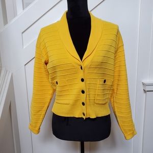 Jones New York collar cardigan PM hip length striped knit pockets button